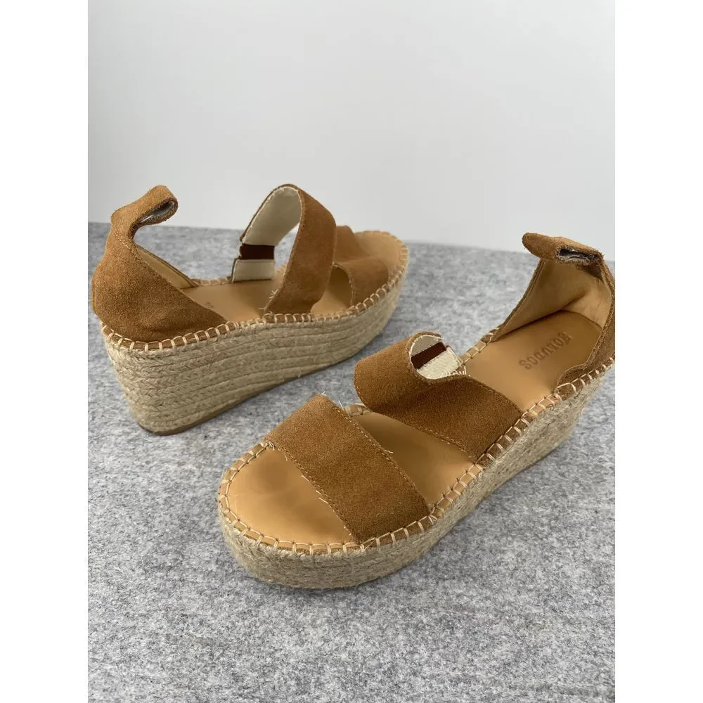 Soludos‎ Womens Tan Suede Espadrille Platform Wedge Sandals Size 6.5 EU 37